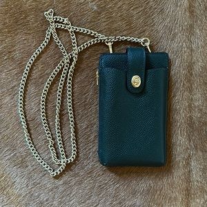 Coach green leather cell phone wallet holder with gold chain